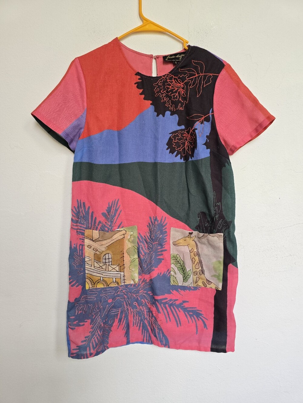 Geisha Designs Safari Art Linen Blend Tunic Dress Embroidered Pockets S - Picture 3 of 17